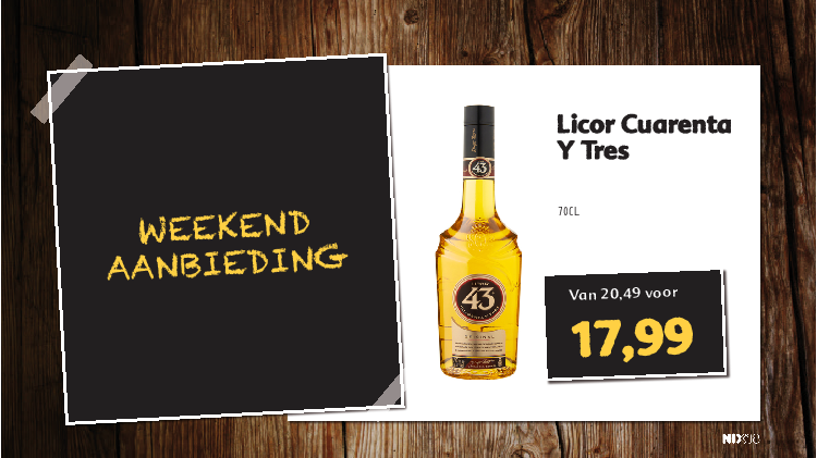 Weekend aanbieding ''LICOR CUARENTA Y TRES'' bij Drankenspeciaalzaak Hartlief     